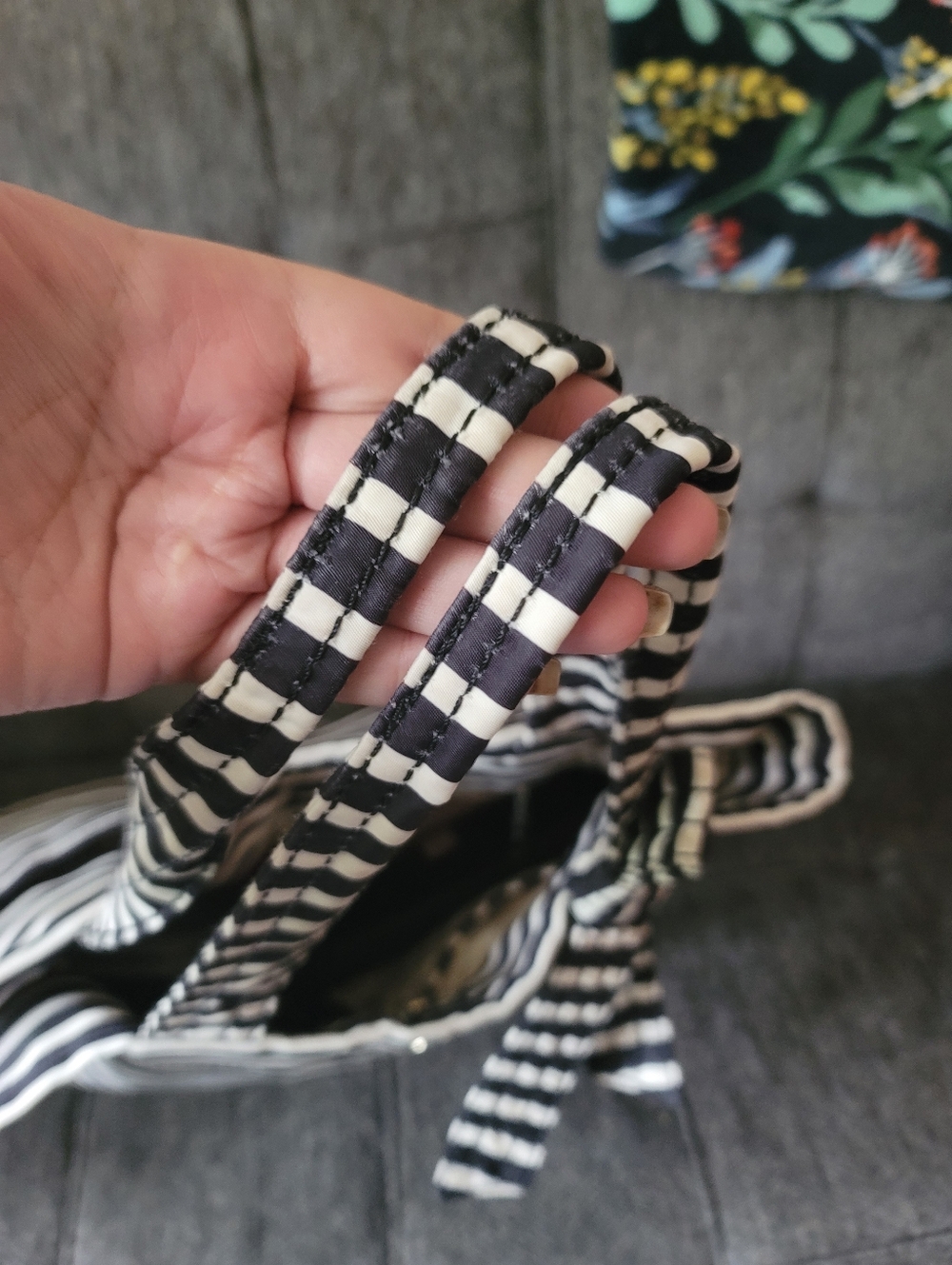 Kate Spade Barbara Black And White Strip Nylon Tote - Picture 10 of 16